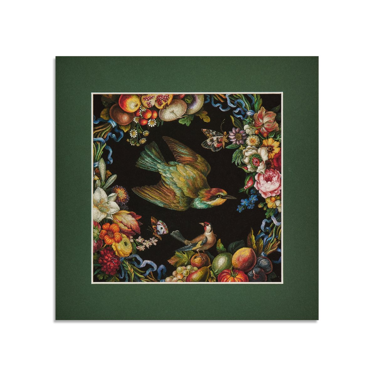 Micromosaic with birds, butterflies and fruit - 8 x 8" mounted print